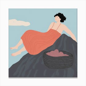 Woman Sitting On A Rock Canvas Print