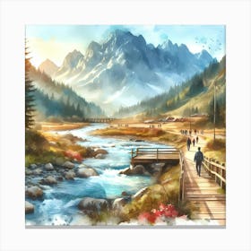 Watercolor Of Mountain Landscape 1 Canvas Print