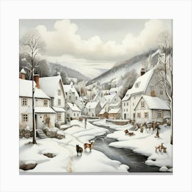 Scandi Village Scene In White Art Print 0 Canvas Print