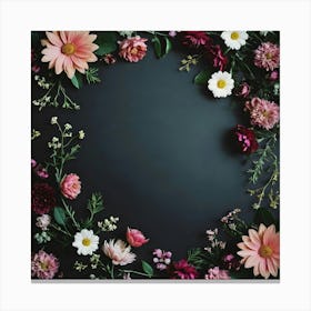 Floral Wreath On Black Background 2 Canvas Print