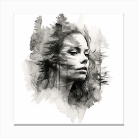 Portrait Of A Woman Double Exposure Art Canvas Print