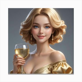 Beautiful Woman Holding A Glass Of Wine 2 Canvas Print