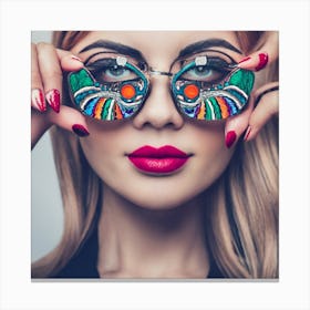 Beautiful Woman With Colorful Sunglasses Canvas Print