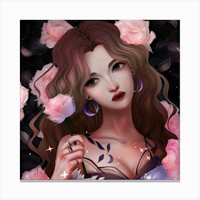 Anime Girl With Roses 1 Canvas Print