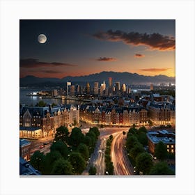 Vancouver Cityscape At Dusk Canvas Print