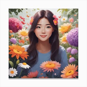 Asian Girl In Flowers 1 Canvas Print