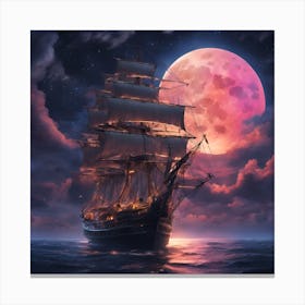 Ship In The Moonlight Canvas Print