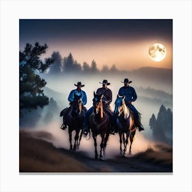Cowboys In The Moonlight 3 Canvas Print