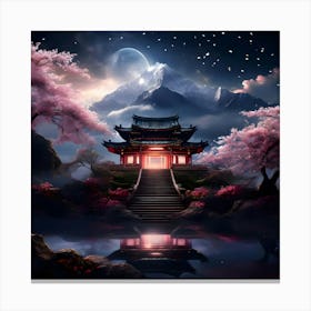 Asian Temple At Night Canvas Print