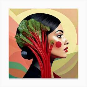 Firefly Woman, Side Profile, Rhubarb, Surreal, Black Circles, Eyes, Imaginative, Artistic, Bold, Uni (1) Canvas Print