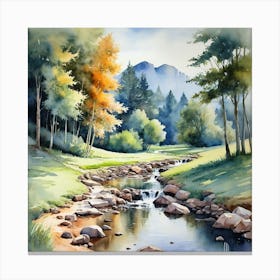 Watercolour Of A Stream Canvas Print