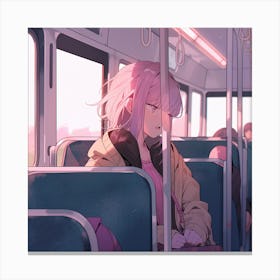 Anime Girl Sitting On A Bus Canvas Print