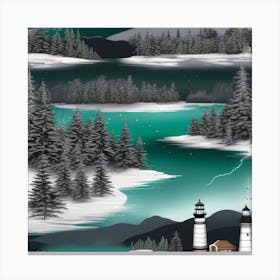 Lighthouses In Winter Solstice Landscape Canvas Print