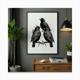 Default Birds Monochrome Office Art Print 3 Canvas Print