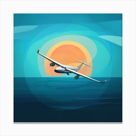 Airplane Flying Over The Ocean Canvas Print