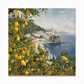 Amalfi View With Lemons Travel Painting Italy  5 Canvas Print