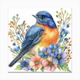 Bluebird With Flowers Canvas Print