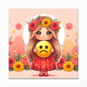 Sad Girl Holding Emoji Canvas Print