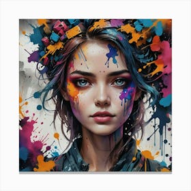 Girl With Paint Splatters Canvas Print