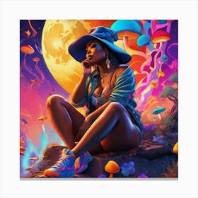 Woman Sitting On A Rock Canvas Print