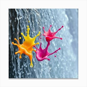 Colorful Splashes Of Paint On Waterfall Canvas Print