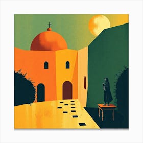 Man In Front Of A Church Canvas Print