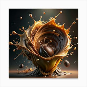 Coffee Bean Surrounded By Splashing Coffee And Caramel Canvas Print