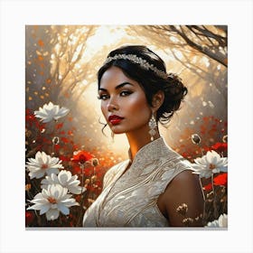 Asian Woman In Flowers Canvas Print