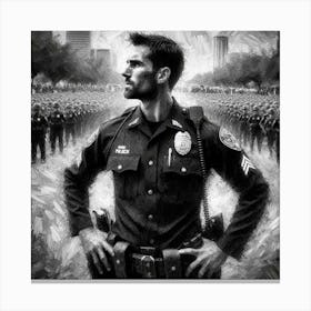 Police Officer In Front Of A Crowd Canvas Print