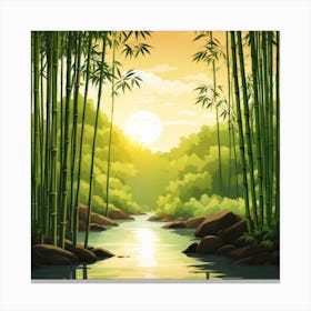 A Stream In A Bamboo Forest At Sun Rise Square Composition 6 Canvas Print