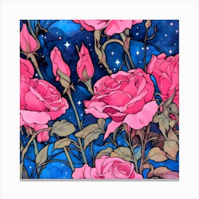 Roses In The Night Sky Canvas Print