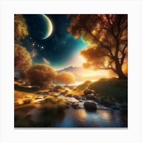 Landscape With Trees And Moon Canvas Print