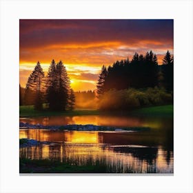 Sunset Over A Lake 5 Canvas Print