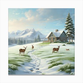 Deer In The Snow 23 Canvas Print