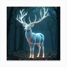 A Mythical Stag With Antlers Of Glowing, Fractal Patterns Standing In A Celestial Forest Canvas Print