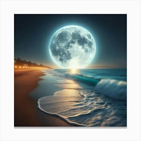 Full Moon Over The Beach 2 Canvas Print