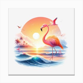 Flamingo At Sunset Canvas Print