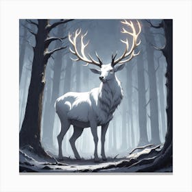 A White Stag In A Fog Forest In Minimalist Style Square Composition 19 Canvas Print