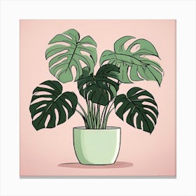 Monstera Plant, A Potted Monstera Plant With Soft Pink Leaves Set Against 4 Canvas Print