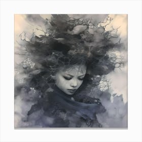 Ink Portrait Of Surreal Ghost Girl Canvas Print