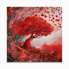 Red Tree And Heart Shaped Butterflies (2) Canvas Print