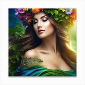 Beautiful Woman With Flowers Canvas Print