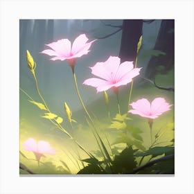 Pink Flowers In The Forest Canvas Print