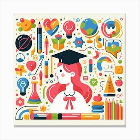 Flat Education Icon Set Canvas Print