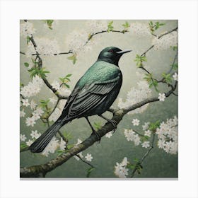 Ohara Koson Inspired Bird Painting Blackbird 2 Copy Square Canvas Print