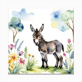 Baby donkey watercolour  Canvas Print