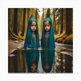 Two Little Girls In The Forest Canvas Print