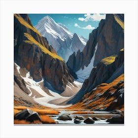 Hyperrealistic Mountain Scene Digital Painting Canvas Print