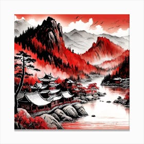 Chinese Landscape Mountains Ink Painting (49) Canvas Print