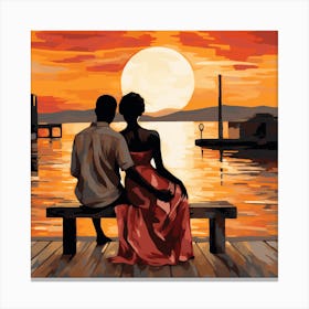 Sunset Couple Painting Canvas Print